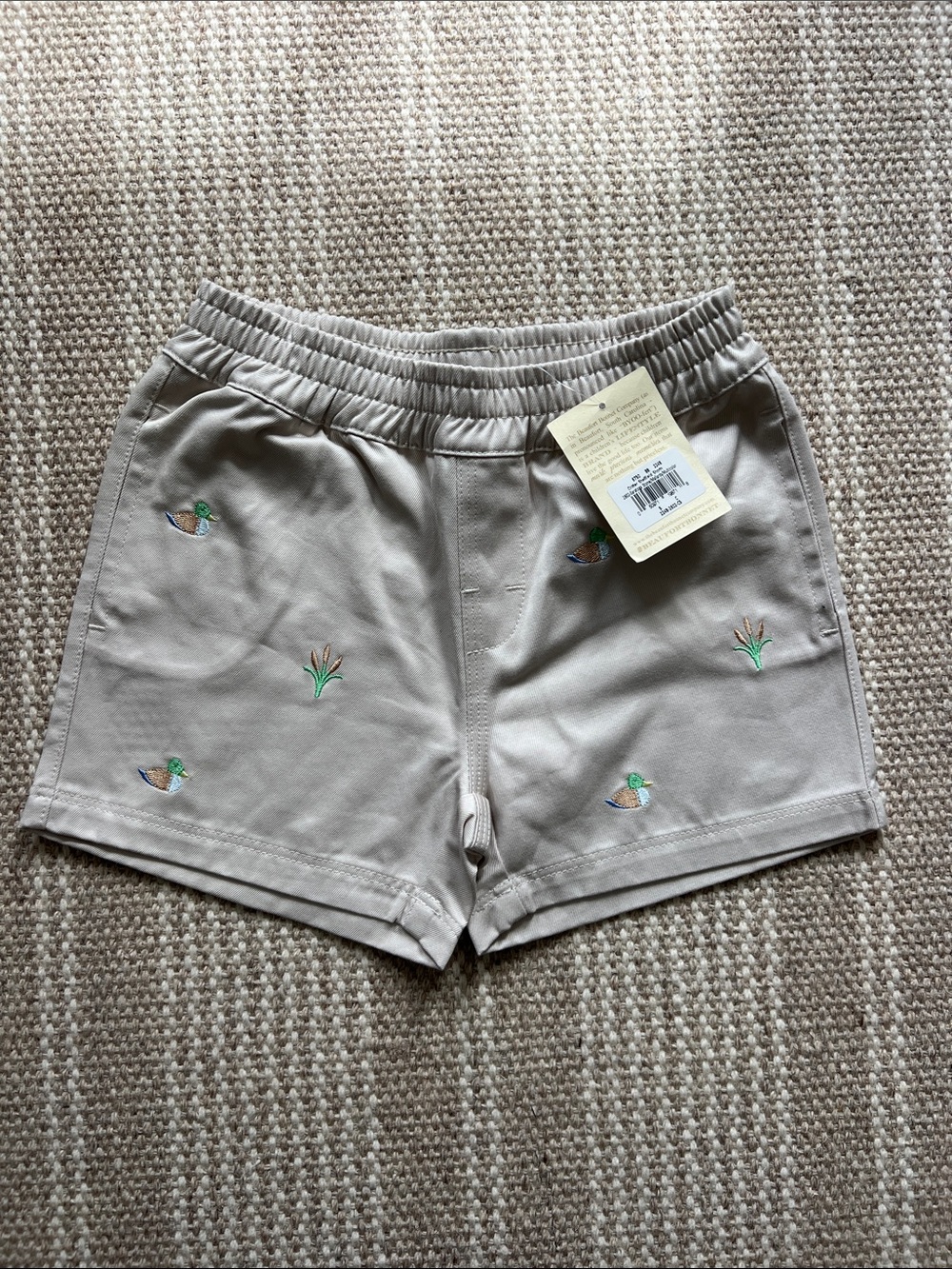 The Beaufort Bonnet Company Embroidered Duck Shorts — Beige with Green Accents